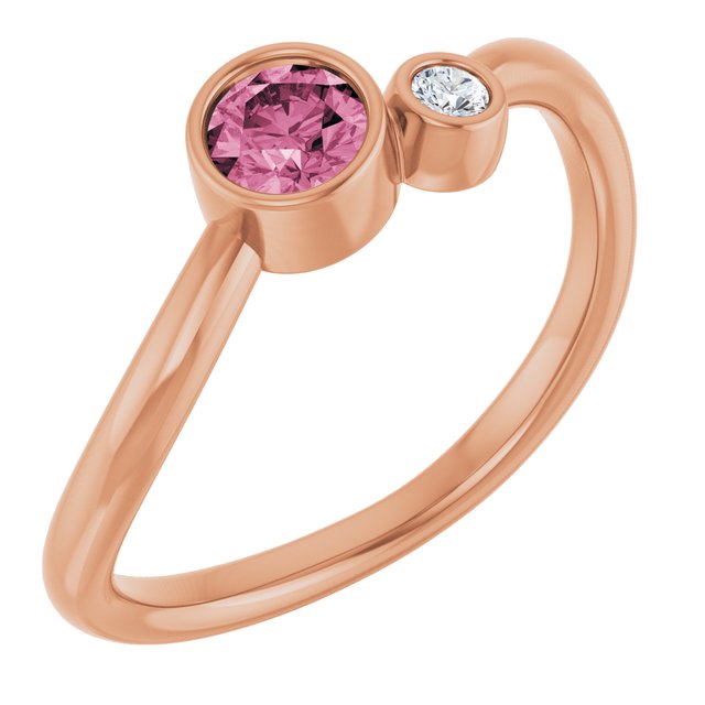 14K Rose 4 mm Natural Pink Tourmaline & .03 CT Natural Diamond Ring